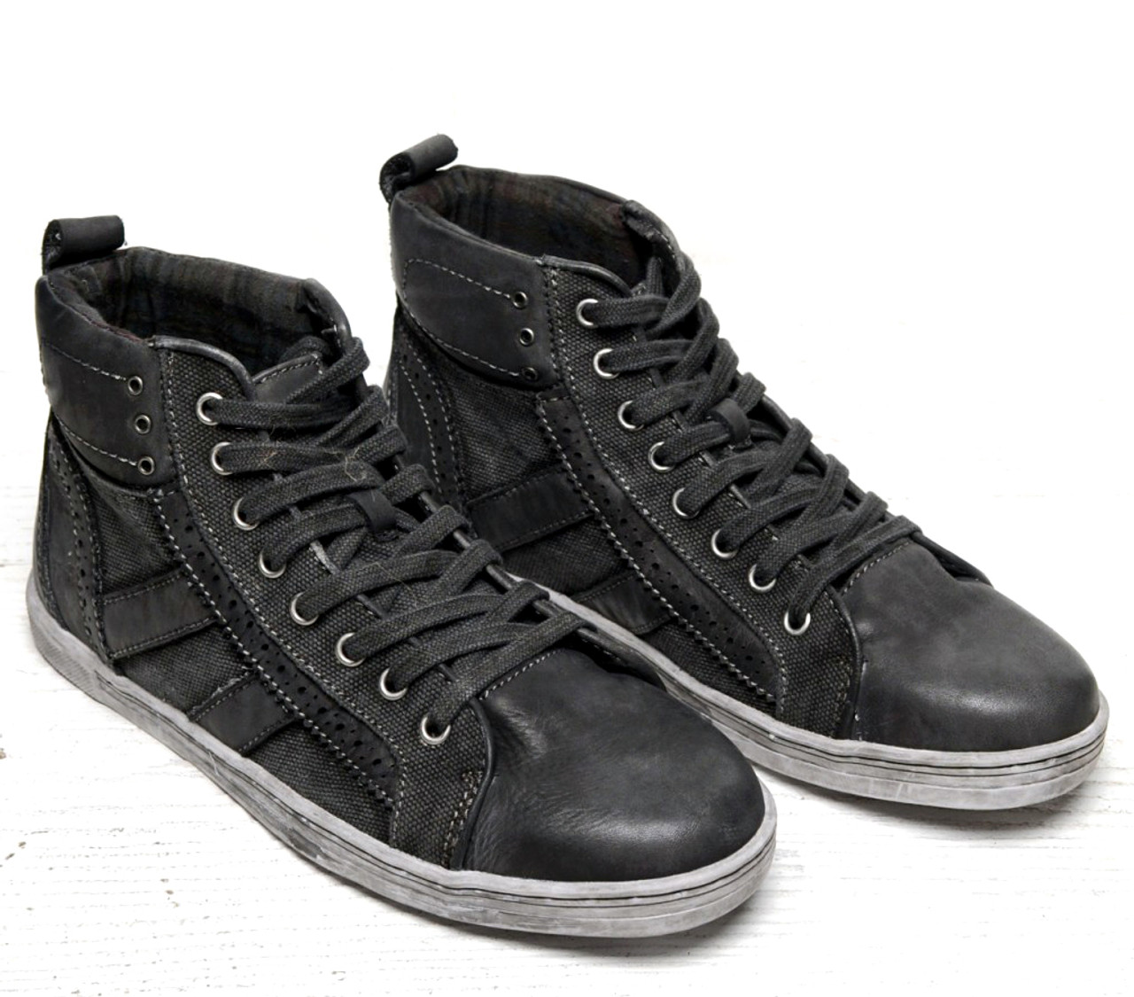 Bed Stu Men's Brentwood Black Garment Dye Canvas Hi-Top Sneakers