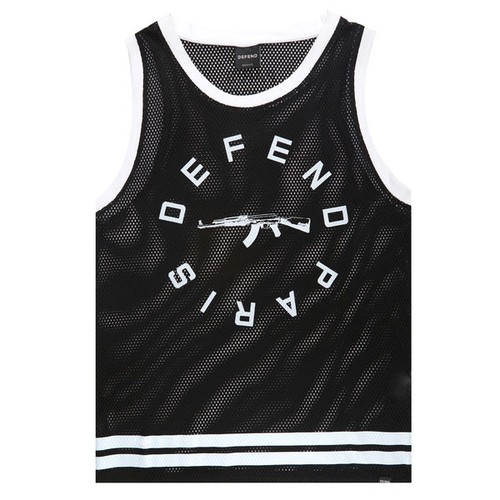 Defend Paris Men's AK Logo Mesh Striped Tank Black SS1535