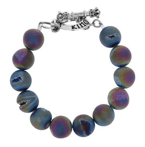 King Baby Studio 10mm Peacock Druzy Agate Bracelet w/ Silver Clasp K42-5156DRP