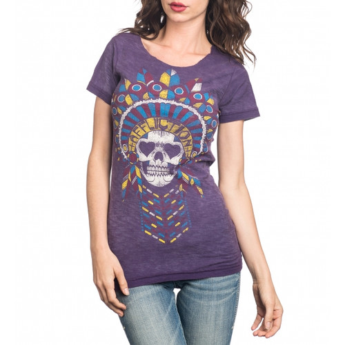 Affliction Womens Ac Kemosabe Live Fast Cut-out Reversible T-shirt Purple AW9913