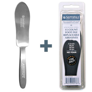 SeptiFile Stainless Foot File Handle With 15 Ct Assorted Black Grits