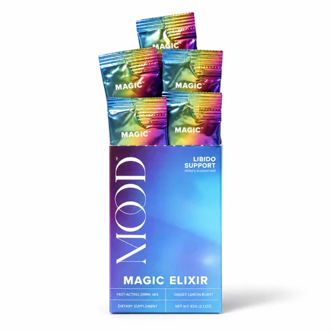 MOOD Magic Elixir open display with five sachets