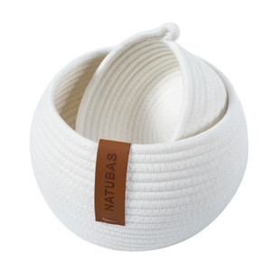 Baby White Woven Cotton Rope Basket, 2 Pieces Small Decorative Toy Storage Baskets for Gifts Empty Baby White Woven Cotton Rope Basket, 2 Pieces Small Decorative Toy Storage Baskets for Gifts Empty