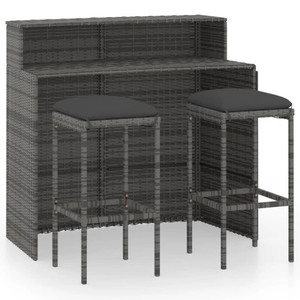 3 Piece Garden Bar Set with Cushions Gray 3 Piece Garden Bar Set with Cushions Gray