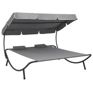 Outdoor Lounge Bed with Canopy and Pillows Gray Outdoor Lounge Bed with Canopy and Pillows Gray
