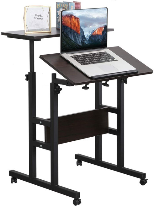 2-Tier Mobile Stand Up Height Adjustable Laptop Desk Home Office, Black