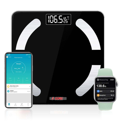 Smart Digital Bathroom Weighing Scale with Body Fat and Water Weight for People, Bluetooth BMI Electronic Body Analyzer Machine, 400 lbs.5 Core