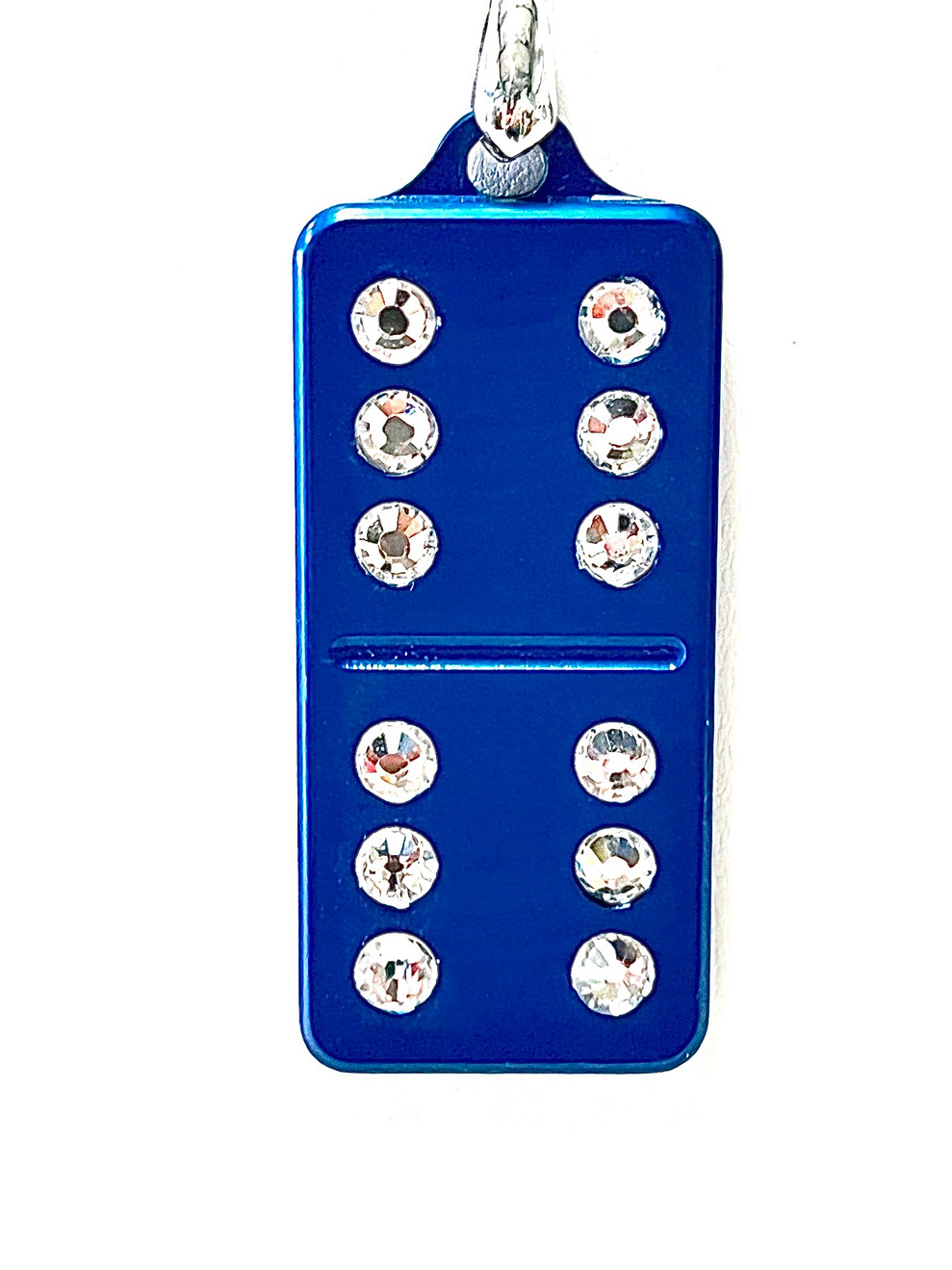 Blue anodized domino pendant with clear Swarovski crystals