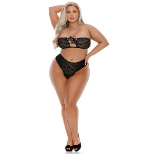 Lace-Up Bra & Thong Panty Plus Size Lace-Up Bra & Thong Panty Plus Size