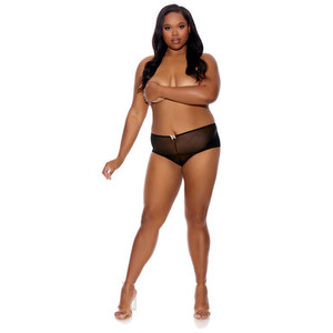 Split Lace Boy Shorts Black Plus Size Split Lace Boy Shorts Black Plus Size