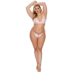 Tie Up Bralette & Open Panty Peach Plus Size Tie Up Bralette & Open Panty Peach Plus Size