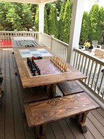 Nautical Picnic Table and Benches with Custom Games 0 The Farm Mechanic