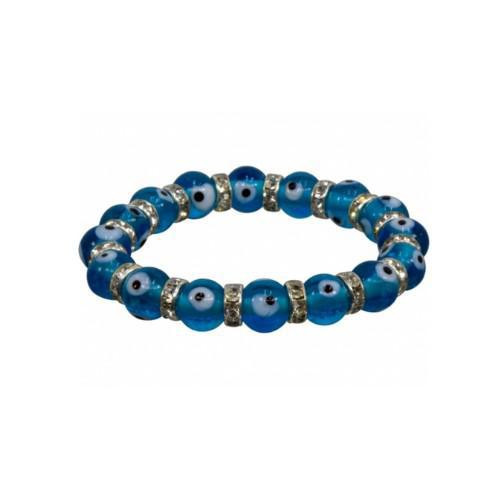 Glass Beads Elastic Bracelet Evil Eye Protection Aqua