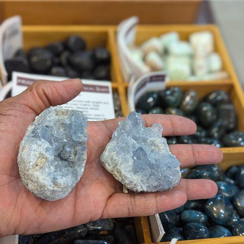 Celestite Cluster crystal from Madagascar — calming blue gemstone for emotional healing, stress relief, and inner peace.