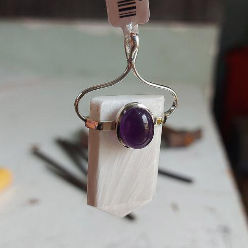 Healer Point Pendant – Scolecite & Amethyst in Sterling Silver