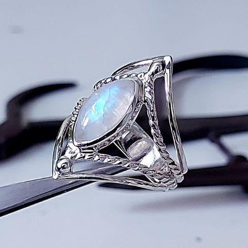 Sterling silver Stone Gallery Rainbow Moonstone ring handcrafted by Crystal Earth Studios, size 7 artisan gemstone jewelry. Sterling silver Stone Gallery Rainbow Moonstone ring handcrafted by Crystal Earth Studios, size 7 artisan gemstone jewelry.