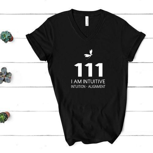 111 Angel Number T-Shirt — “I Am Intuitive” | V-Neck | Medium