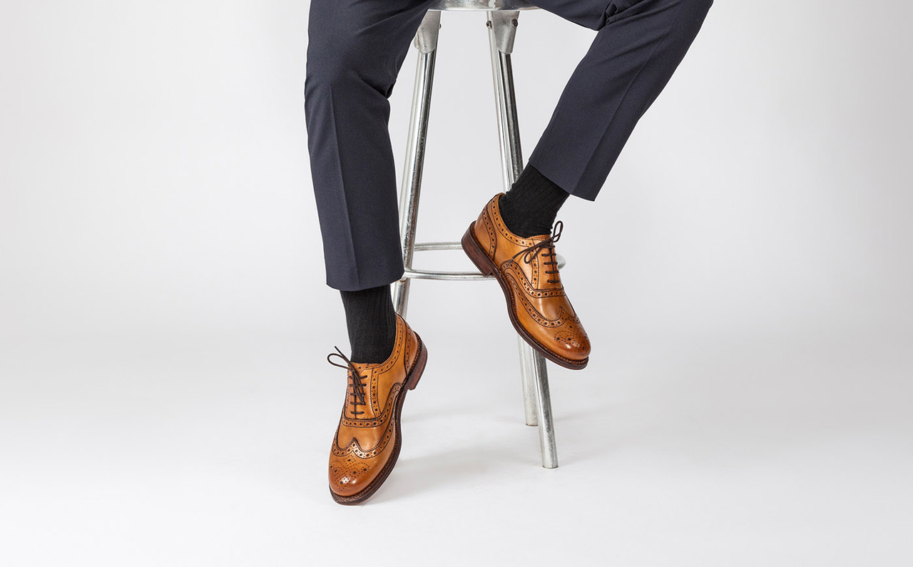 Stanley | Mens Oxford Brogue in Tan Calf Leather with a Leather Sole |  Grenson