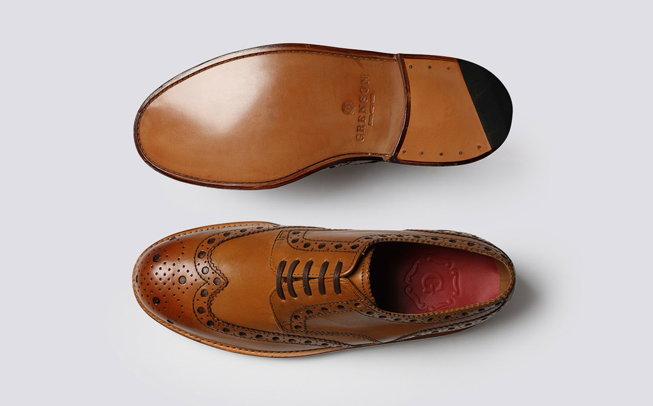 Archie | Mens Gibson Brogue in Tan Calf Leather with a Sole | Grenson