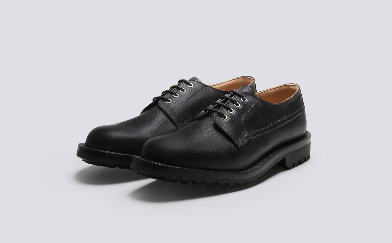 Victor | Mens Derby in Black Russia Grain Leather with a Commando