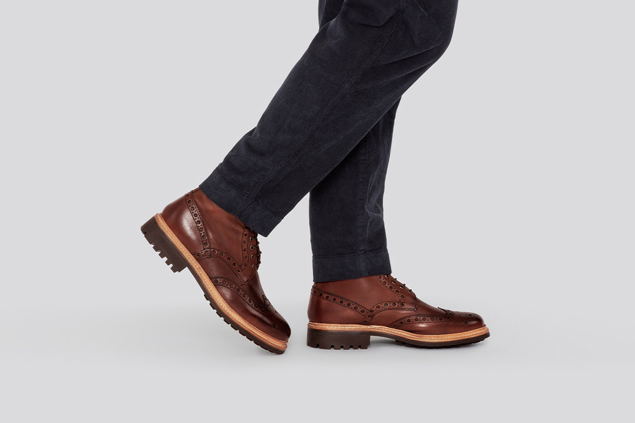 Fred | Mens Brogue Boot in Dark Brown Hand Painted Calf