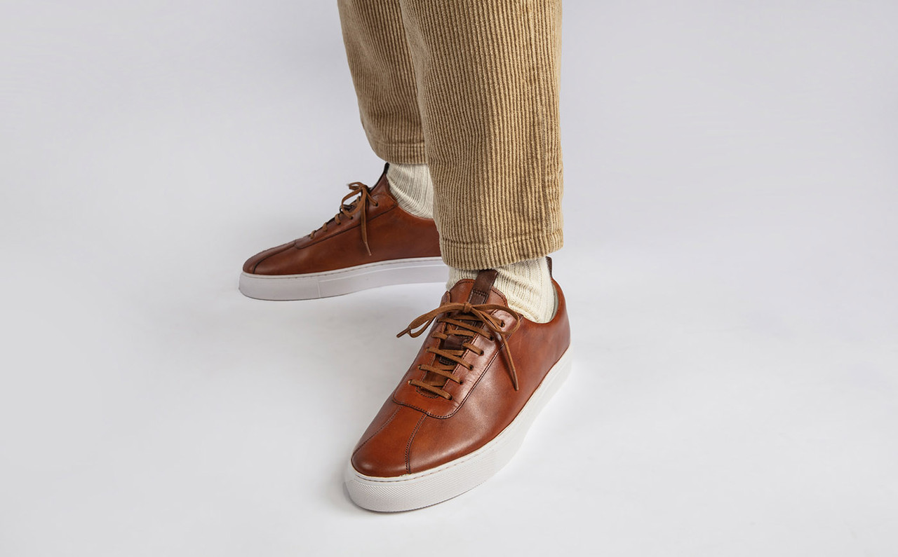 Sneaker 1 | Mens Sneaker in Tan Hand Painted Calf Leather with a Sole | Grenson