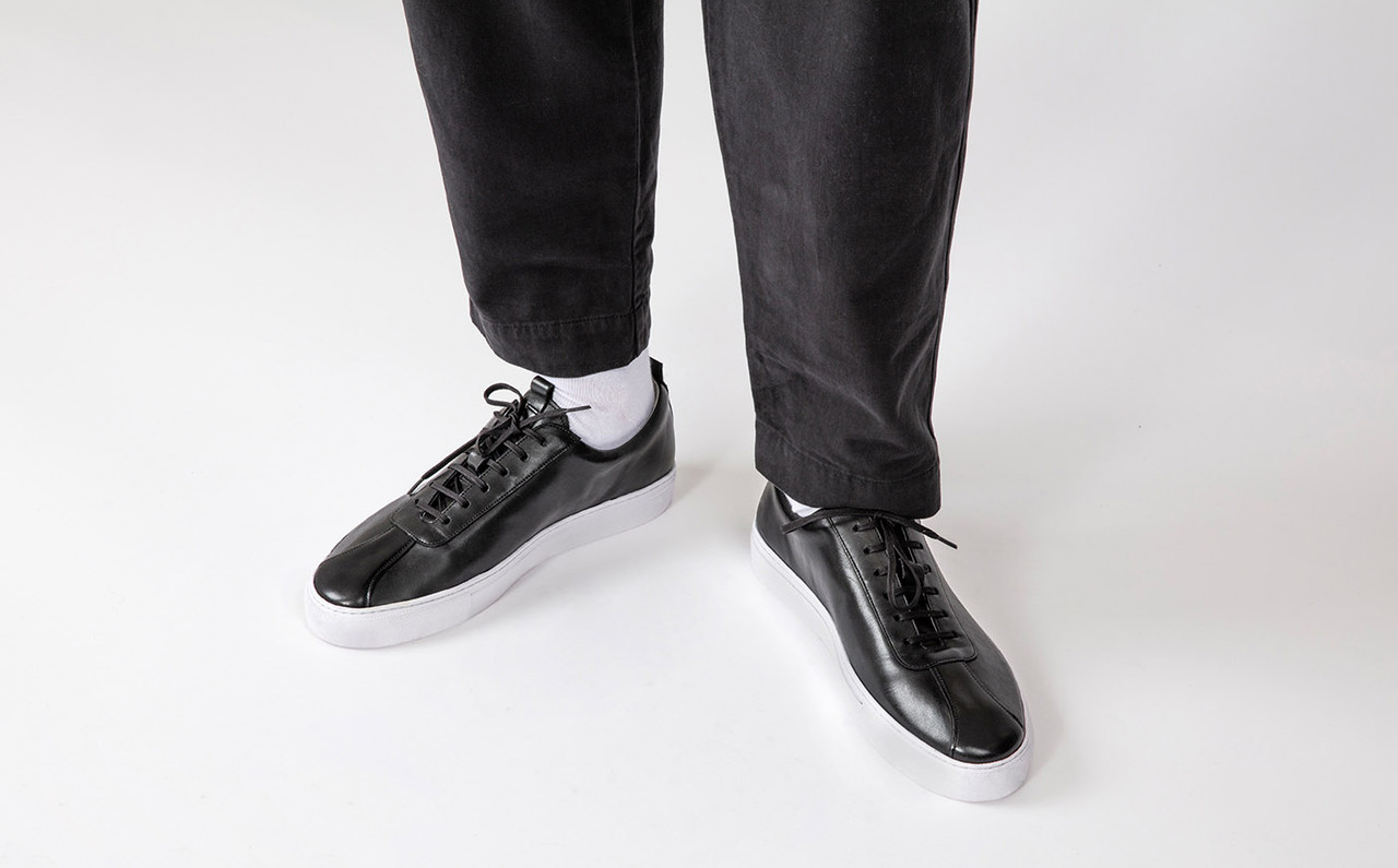 Sneaker 1 | Mens Oxford Sneaker in Black Calf Leather with a White Rubber | Grenson Shoes