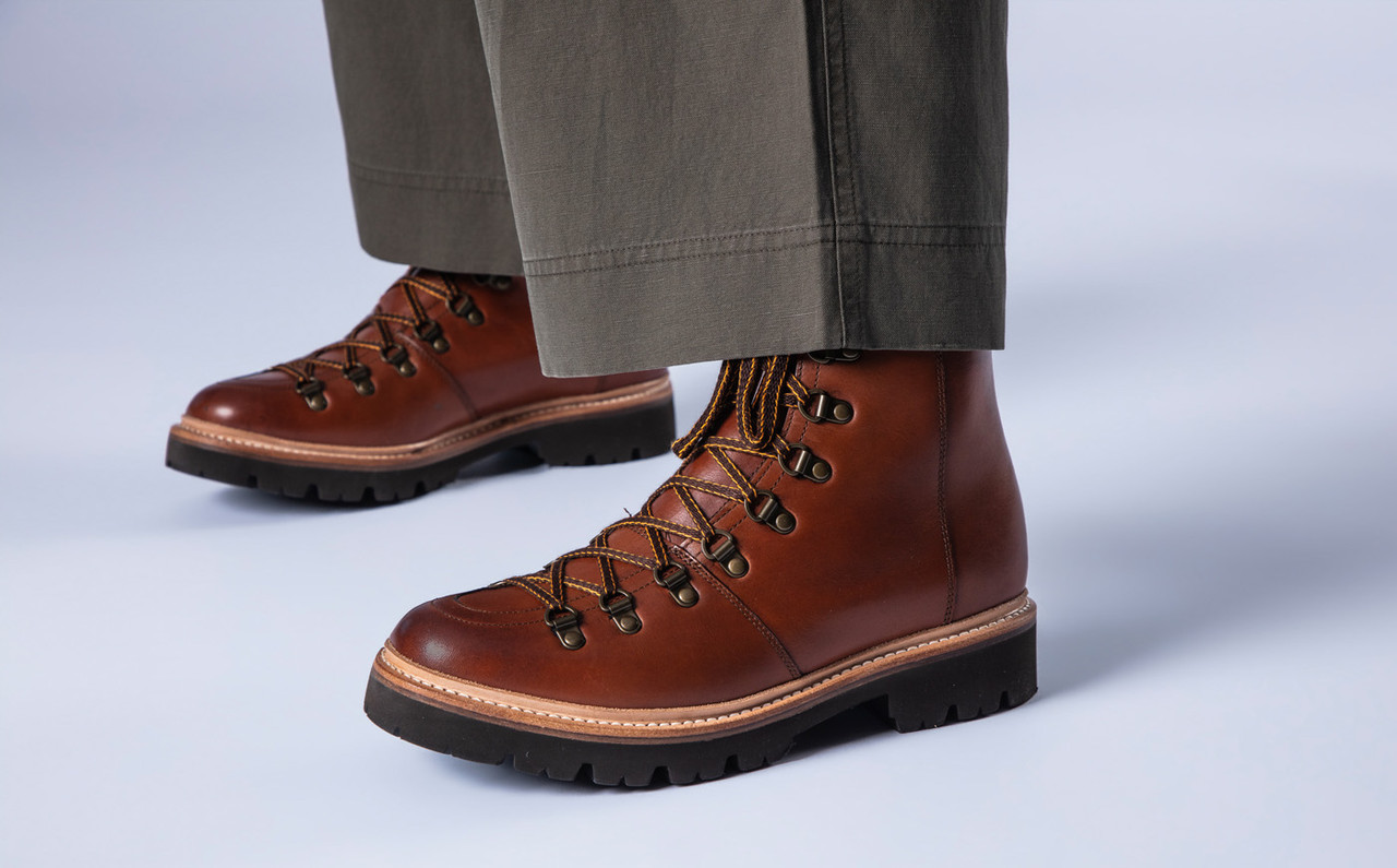 Brady | Mens Hiker Boots in Tan Leather on Commando Sole | Grenson