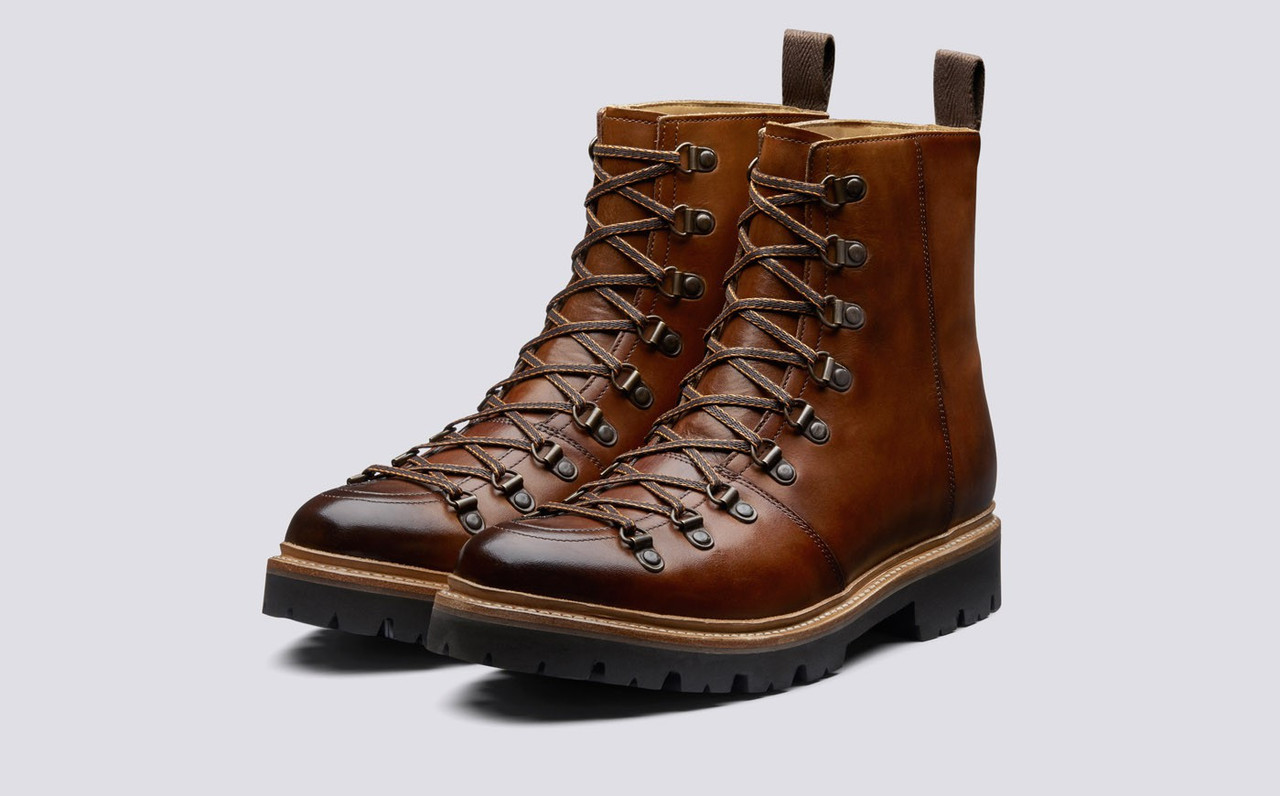 Brady | Mens Hiker Boots in Tan Leather on Commando Sole | Grenson