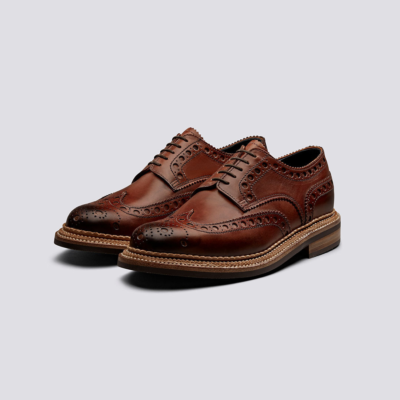 Archie Mens Brogue Shoes in Tan Handpainted Leather with a Triple Welt | Grenson Shoes