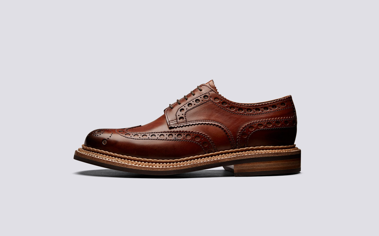 Archie | Mens Brogue Shoes in Tan Handpainted Leather with a Triple Welt Grenson Shoes