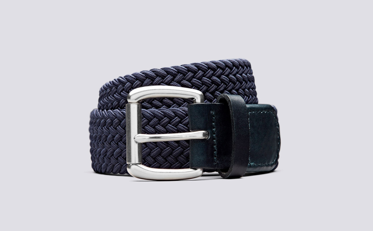 Woven Elastic Belt | Unisex Elastic Belt in Navy | Grenson Shoes