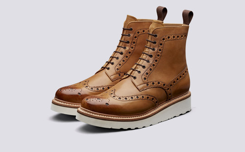 Fred | Mens Brogue Boot in Dark Brown Hand Painted Calf