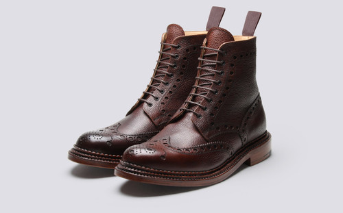 Fred | Mens Brogue Boot in Tan Calf Leather with a Leather