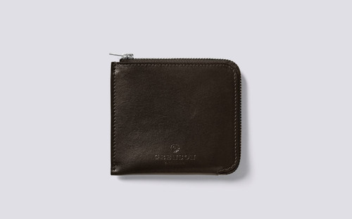Zip Around Wallet in Dark Brown Handpainted Leather | Grenson  - Main View