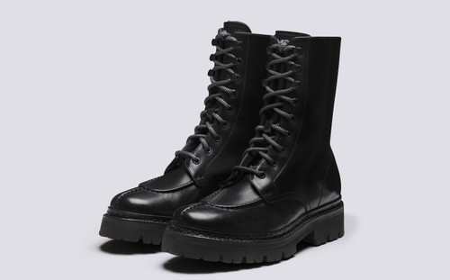 Alma | Womens Boots in Black Leather with Shearling | Grenson - Main View