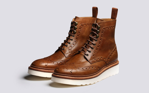 Fred | Mens Brogue Boots in Natural Heritage Leather | Grenson - Main View