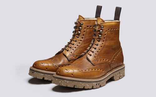 Fred | Mens Brogue Boot in Dark Brown Hand Painted Calf