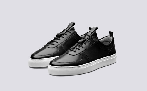 Black leather sneakers white sole womens clearance