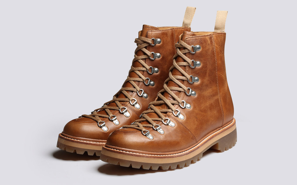 Brady | Mens Hiker Boots in Tan Leather on Commando Sole | Grenson Shoes