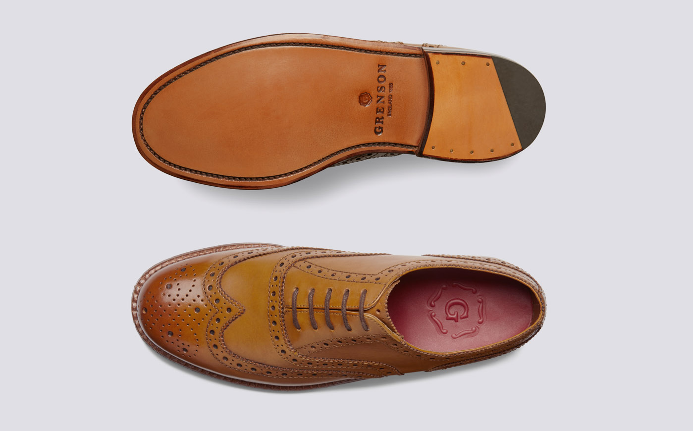 Grenson Stanley Tan Oxford Brogue Leather Shoes
