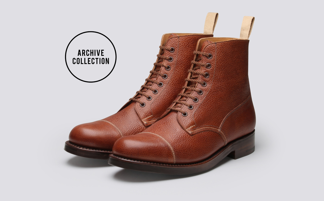 Shoe Mens Boot in Cognac Grain Leather on a Leather Sole