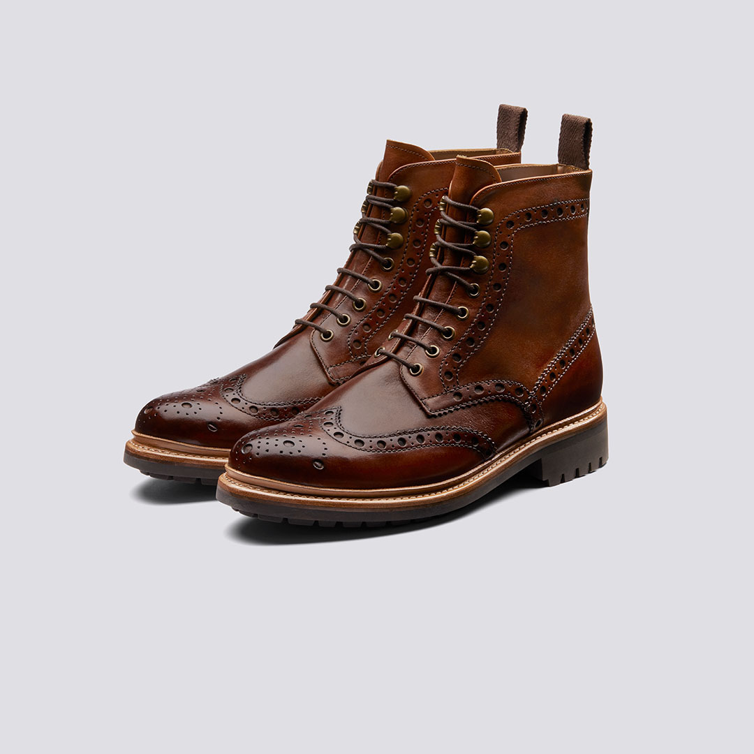 Fred | Mens Brogue Boot in Tan Hand Painted Calf Leather with a ...