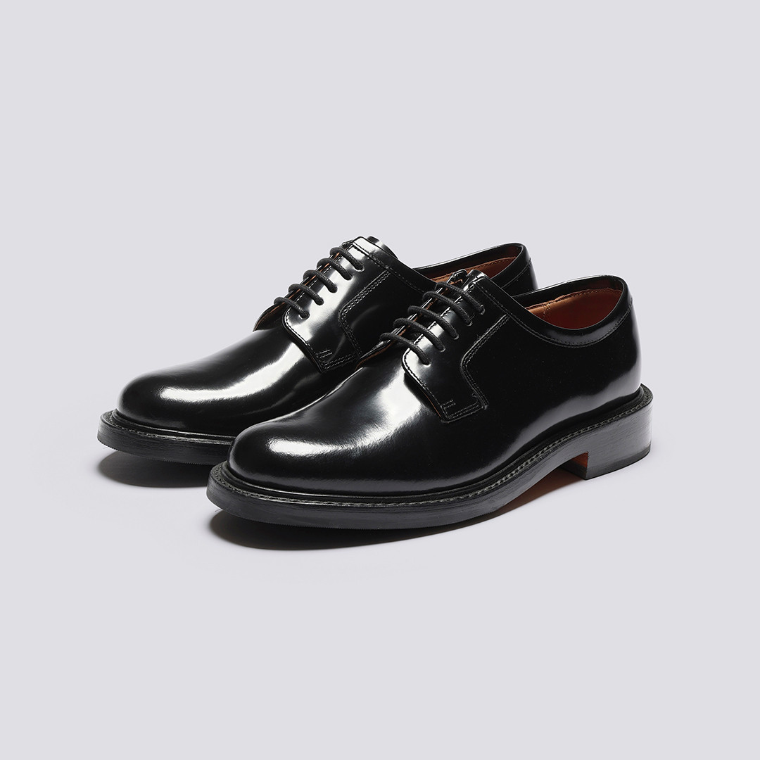 Camilla, Women's Derby Boots Wholecut Shoes, Black Gloss Leather Size: UK 4