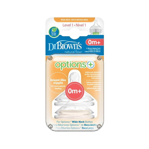 Dr brown's options+ tetina boca ancha nivel 1 +0 meses 2 UDS