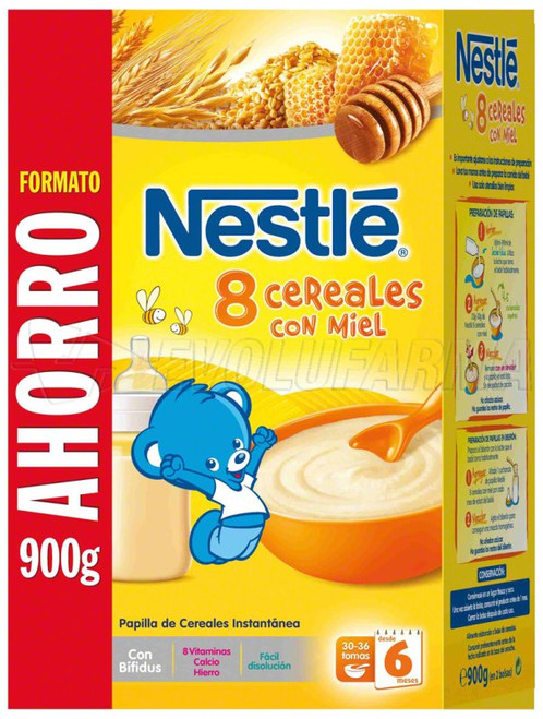 Nestlé. papilla de 8 cereales con miel y bífidus. estuche de 900 g.