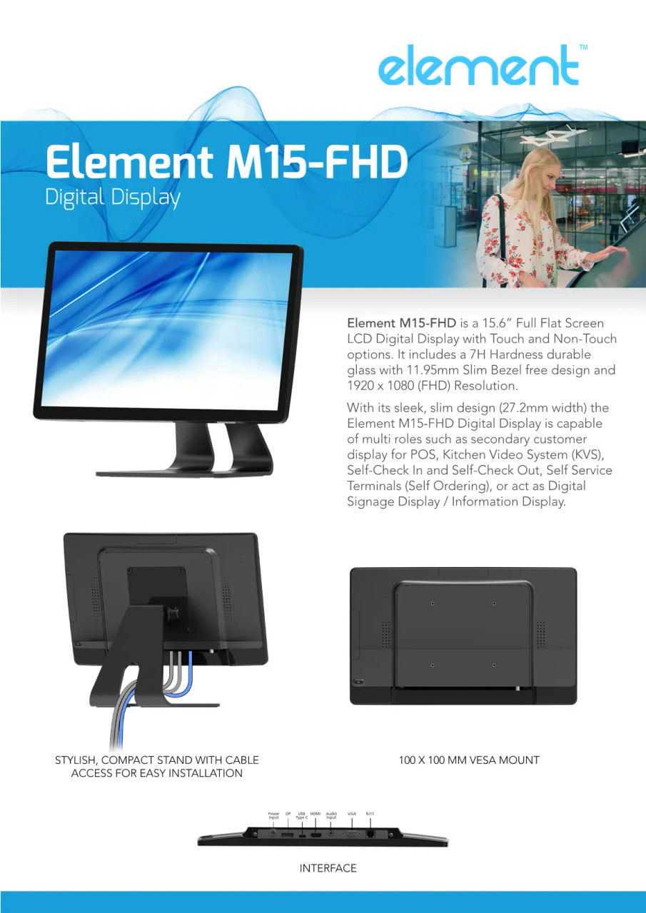 Buy Element M15-FHD Touch Monitor, 15.6" Full Flat LCD Digital Display ...