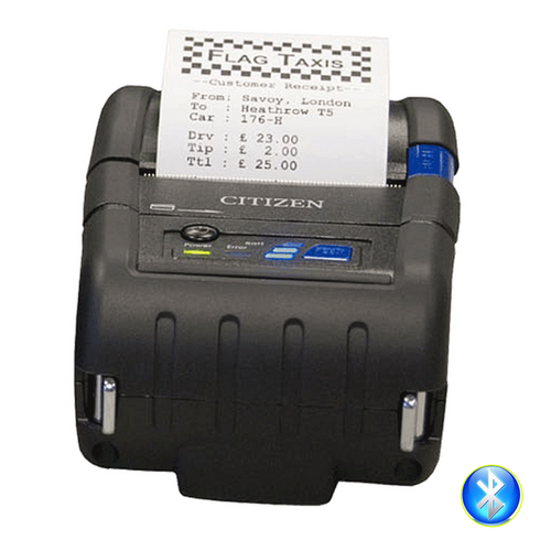 Citizen CMP-20II 58mm portable Bluetooth thermal receipt printer, black, front view