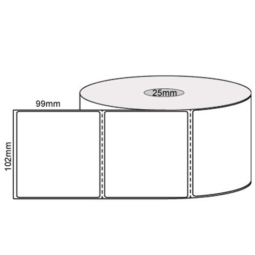 102mm x 99mm - White Direct Thermal Labels, Permanent Adhesive, 25mm core, (500/roll) - L12987