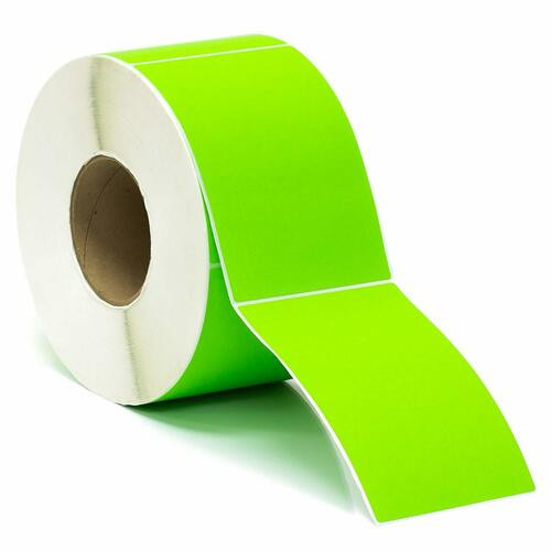 Fluoro green 102 x 150mm thermal transfer label roll on a 76mm core